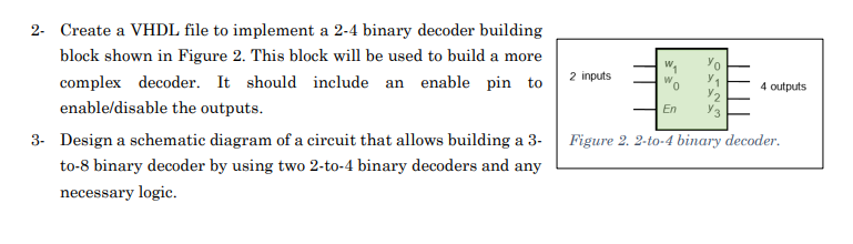 Solved 2- Create a VHDL file to implement a 2-4 binary | Chegg.com