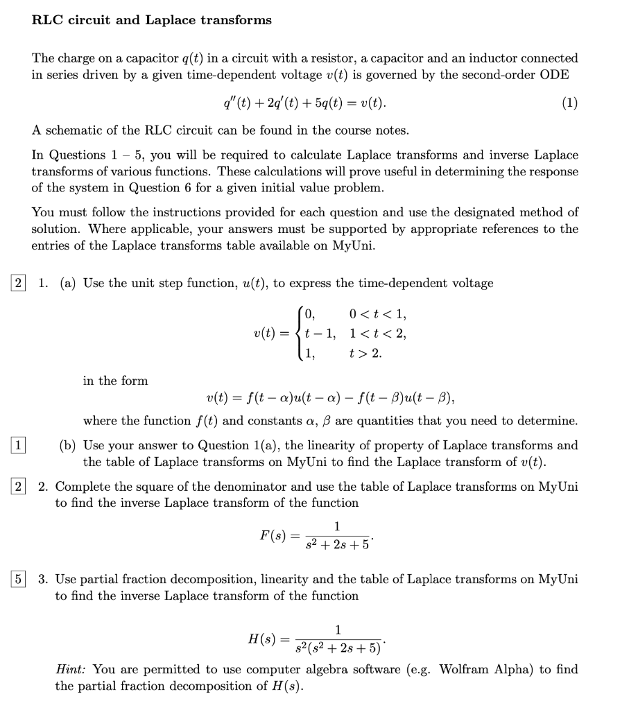 Solved RLC circuit and Laplace transforms The charge on a | Chegg.com