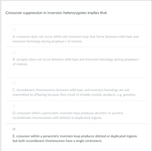 Solved Crossover suppression in inversion heterozygotes | Chegg.com