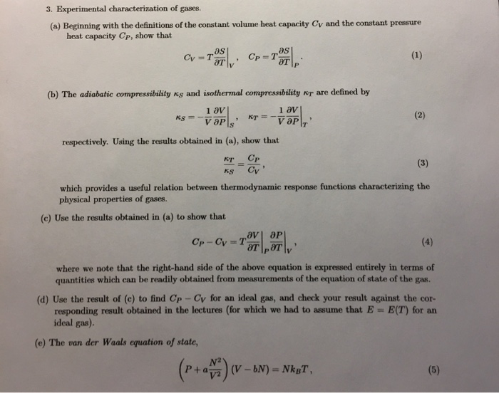 Solved 3. Experimental characterization of gases (a) | Chegg.com