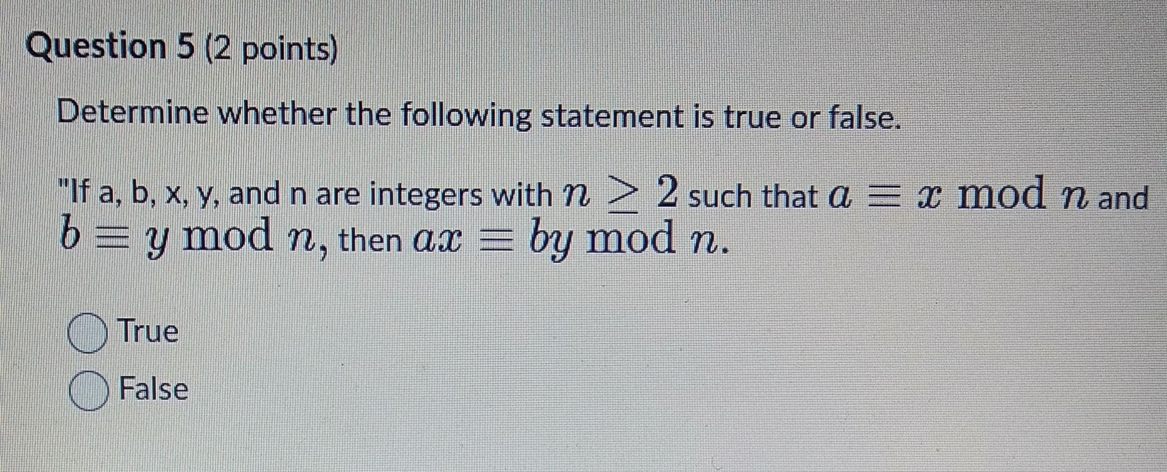 Solved Question 5 (2 Points) Determine Whether The Following | Chegg.com