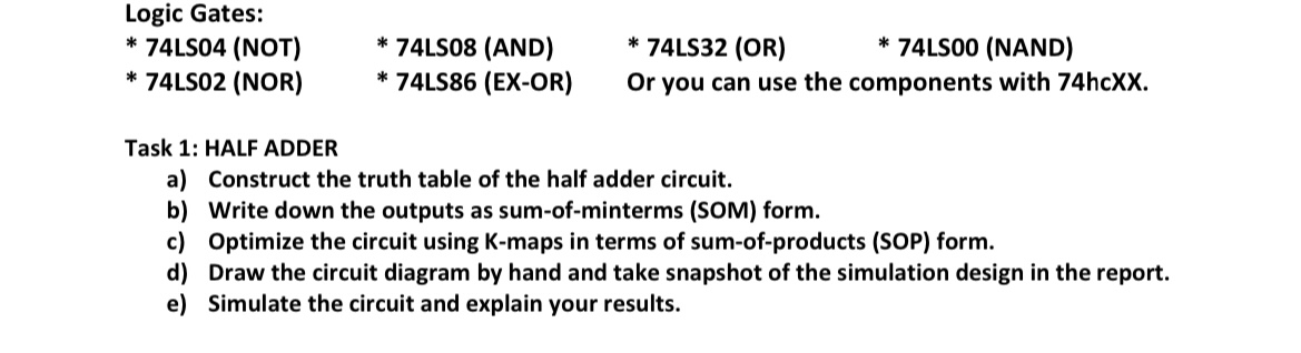 Solved Task 1: HALF ADDER a) Construct the truth table of | Chegg.com