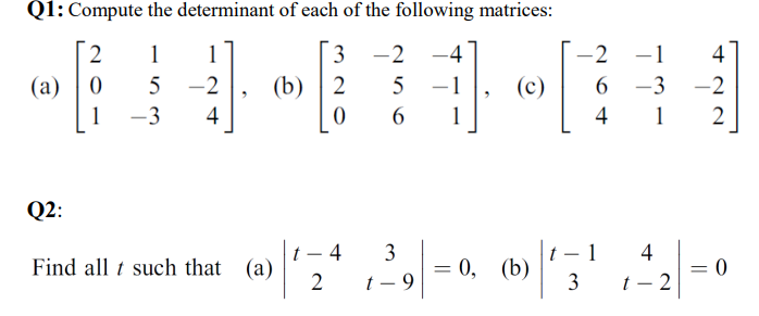 Solved Q1: Compute the determinant of each of the following | Chegg.com