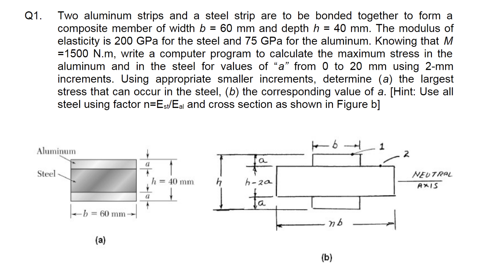 Solved 1. Two Aluminum Strips And A Steel Strip Are To Be | Chegg.com