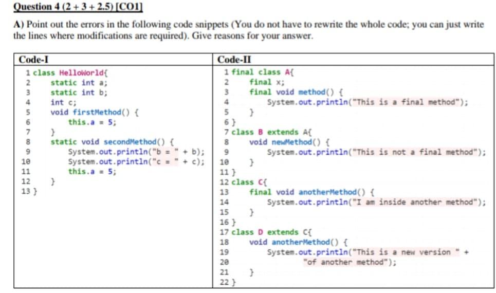 Solved Question 4 (2+ 3+ 2.5) (COBI A) Point out the errors | Chegg.com