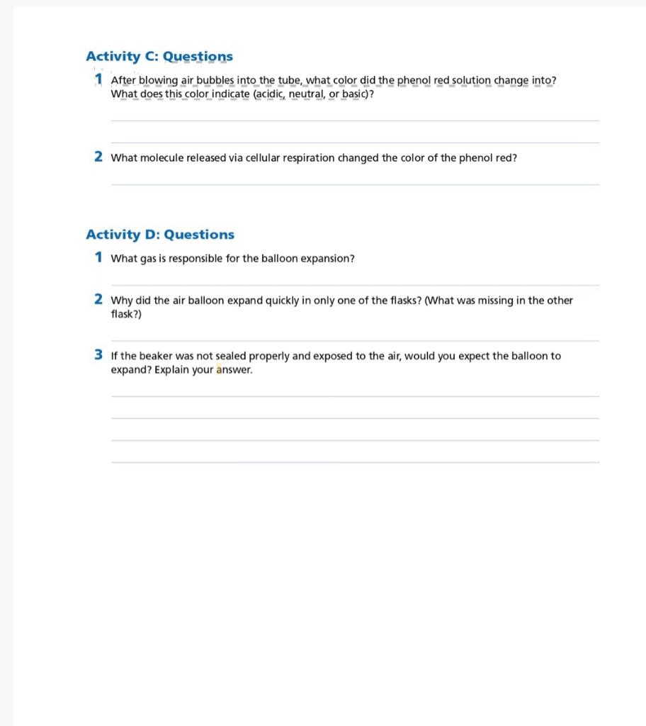 Solved ACTIVITY C Carbon Dioxide Production Experiment | Chegg.com