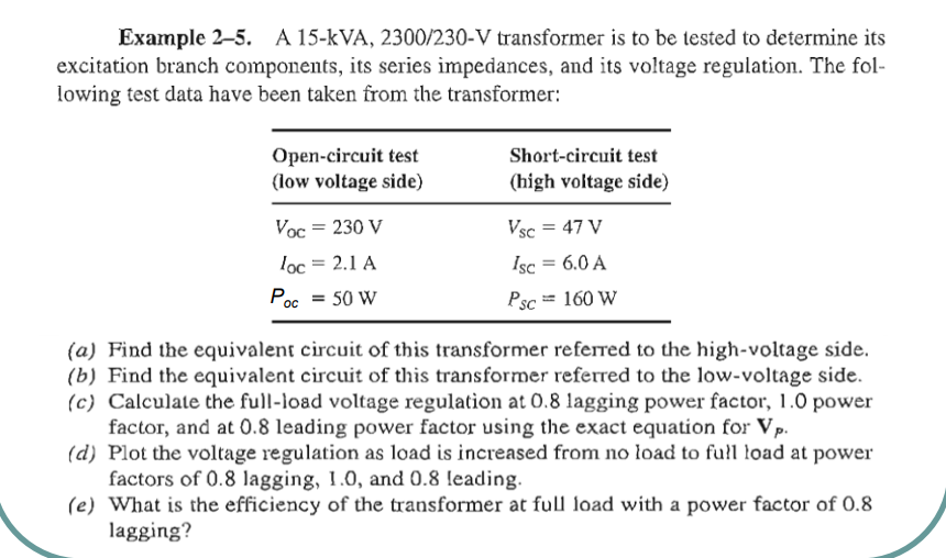 Solved Example 2 5 A 15 Kva 2300 230 V Transformer Is To