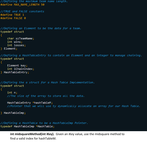 Solved >>Hash Table function in C Using the following .h | Chegg.com