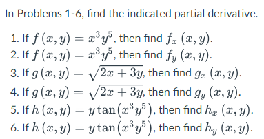 Solved In Problems 1-6, find the indicated partial | Chegg.com