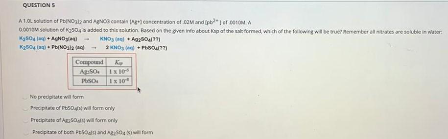 Questions A 1 0l Solution Of Pb No3 2 And Agno3 Chegg Com