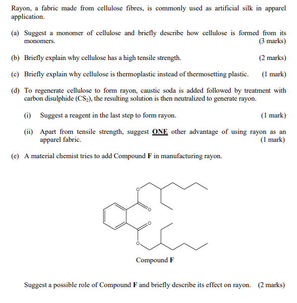 Solved Rayon, a fabric made from cellulose fibres, is