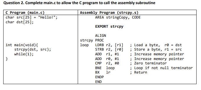 Solved Question 2. Complete main.c to allow the program to | Chegg.com