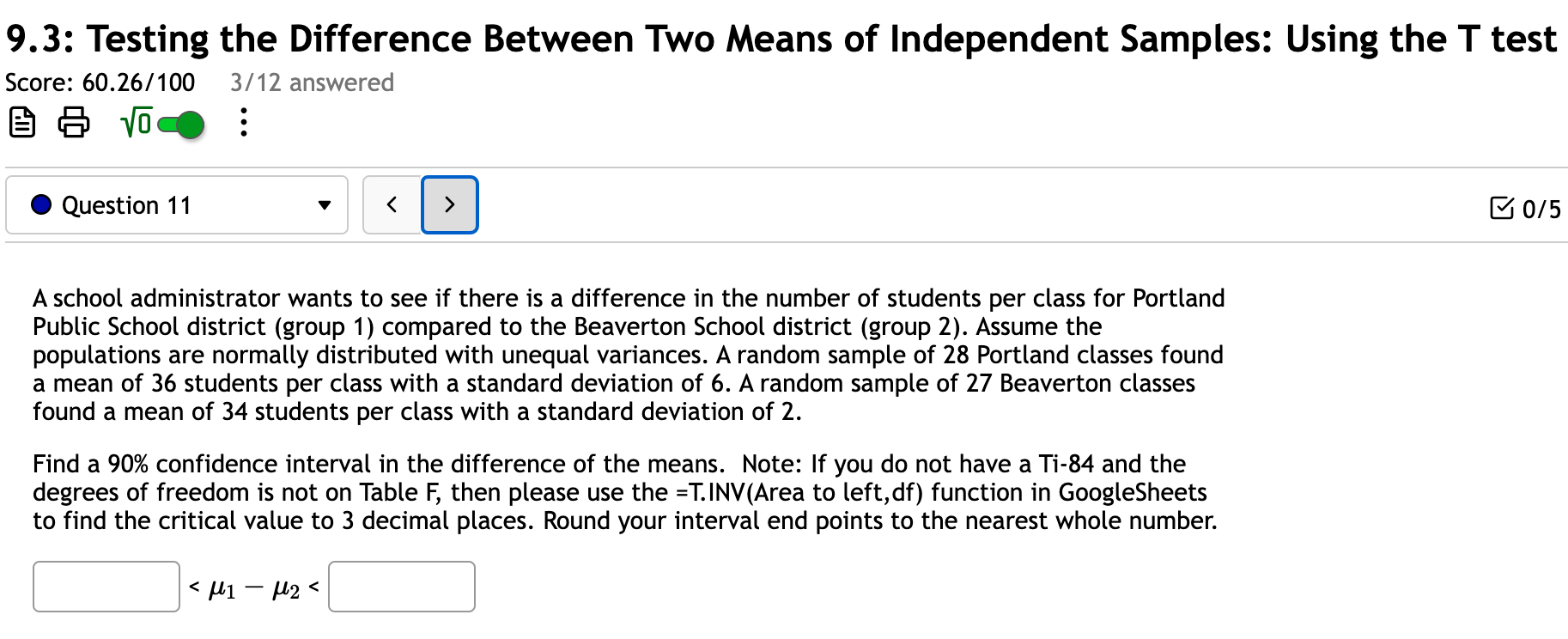 Solved 9.3: Testing the Difference Between Two Means of | Chegg.com