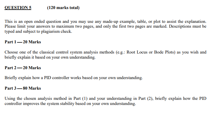 Solved QUESTION 5 (120 marks total) This is an open ended | Chegg.com