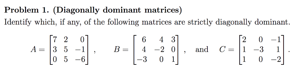 define diagonally dominant matrix