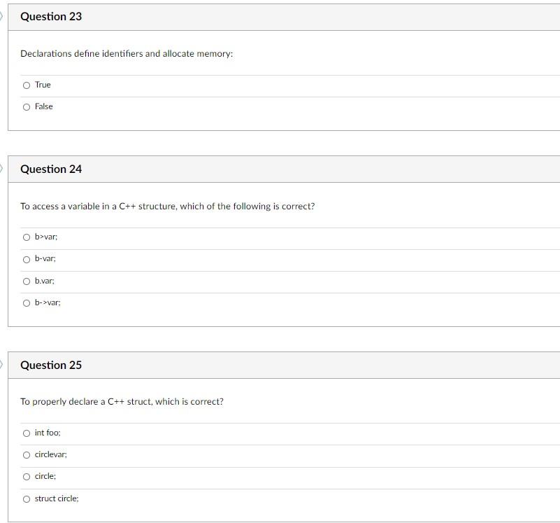Solved Question 23 Declarations define identifiers and | Chegg.com