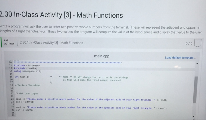 Solved 2.30 In-Class Activity [3] - Math Functions Write a | Chegg.com