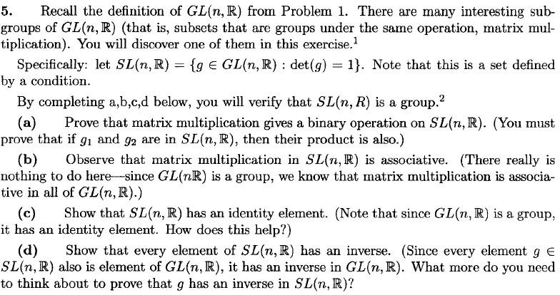 Solved 1. Recall that GL(n, R) is the group of n x n | Chegg.com