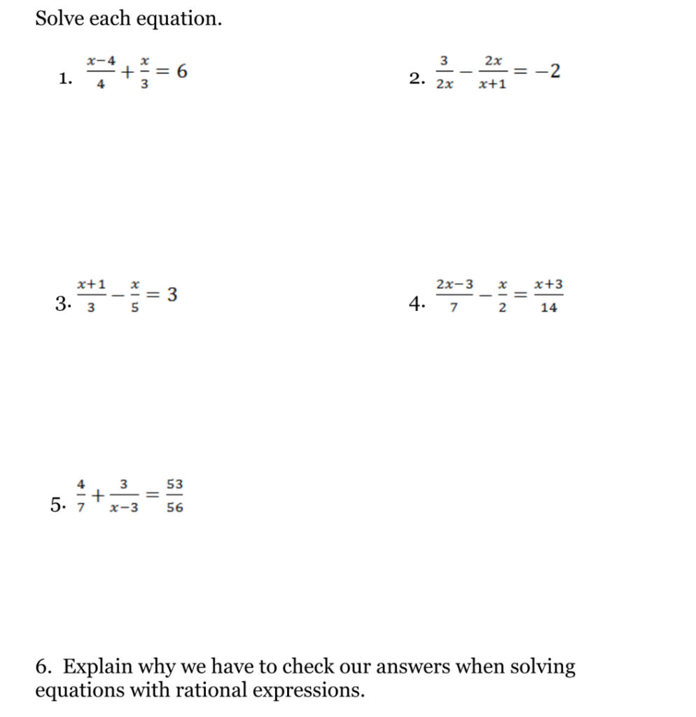 Solved Solve Each Equation X 4 3 2x 6 2 1 2 4 2x X 1 Chegg Com
