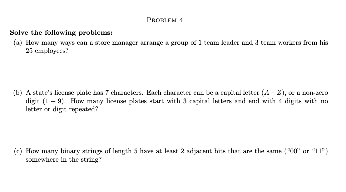 Solved \section*{Problem 4} {\bf Solve The Following | Chegg.com