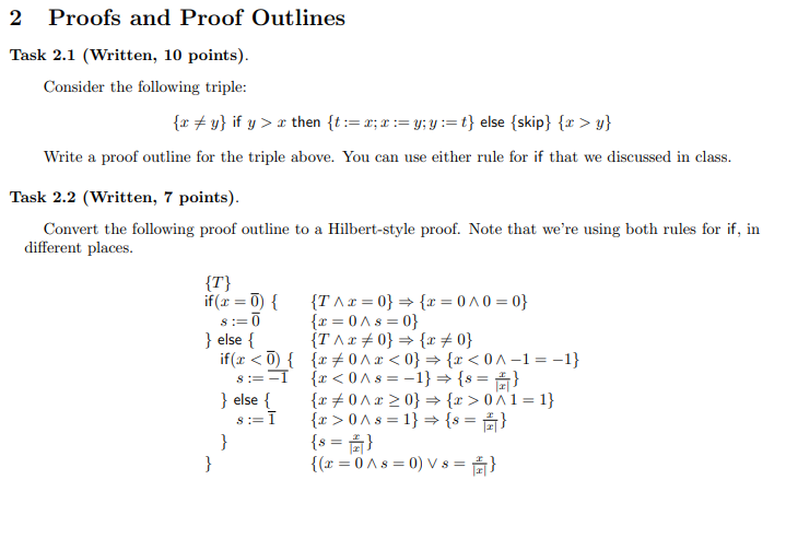 Proofs and Proof Outlines Task 2.1 (Written, 10