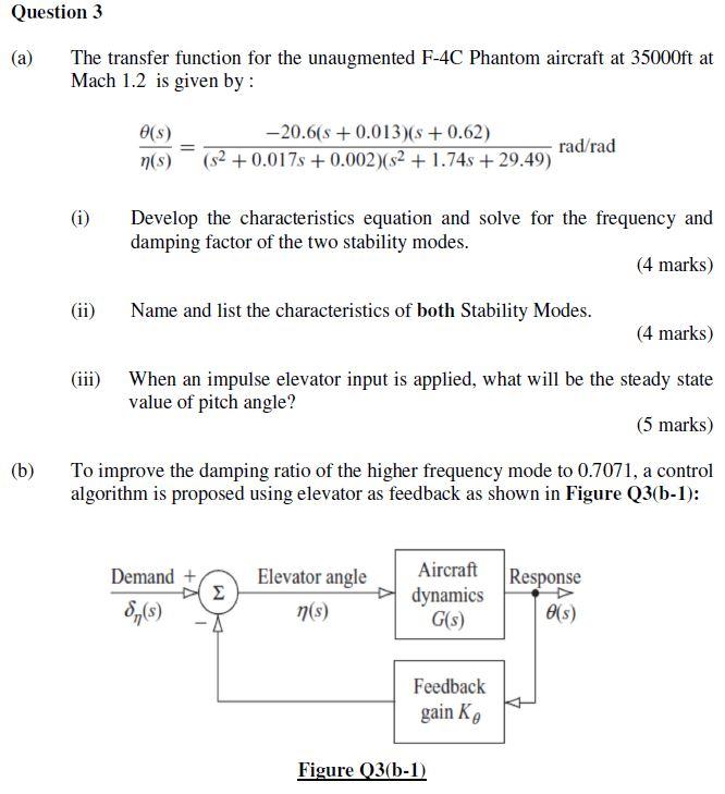 Solved Question 3 (a) The transfer function for the | Chegg.com