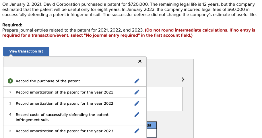 Solved On January 2,2021 , David Corporation purchased a | Chegg.com