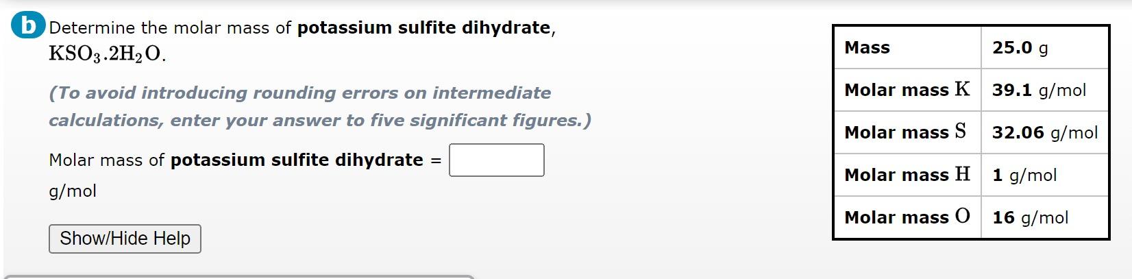 Solved Determine the molar mass of potassium sulfite | Chegg.com
