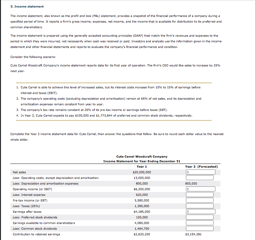 Solved 3 Income Statement The Income Statement Also Known 0166