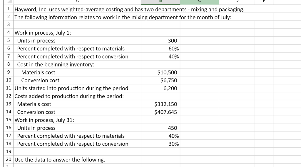 Solved 8 9 1 Hayword, Inc. uses weighted average costing and | Chegg.com