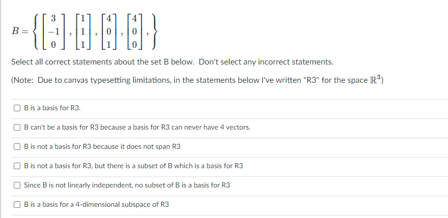 Solved B= -{{:}:00-01 Select All Correct Statements About | Chegg.com