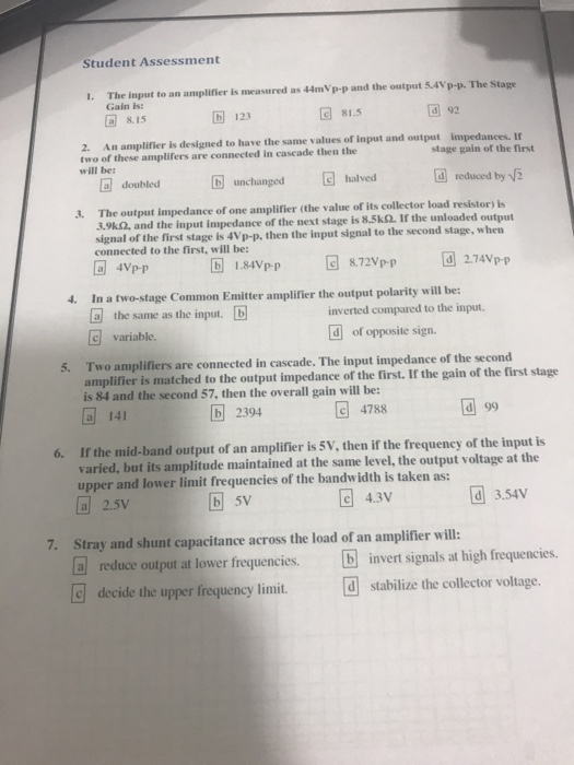 Solved Student Assessment . The input to an amplifier is | Chegg.com