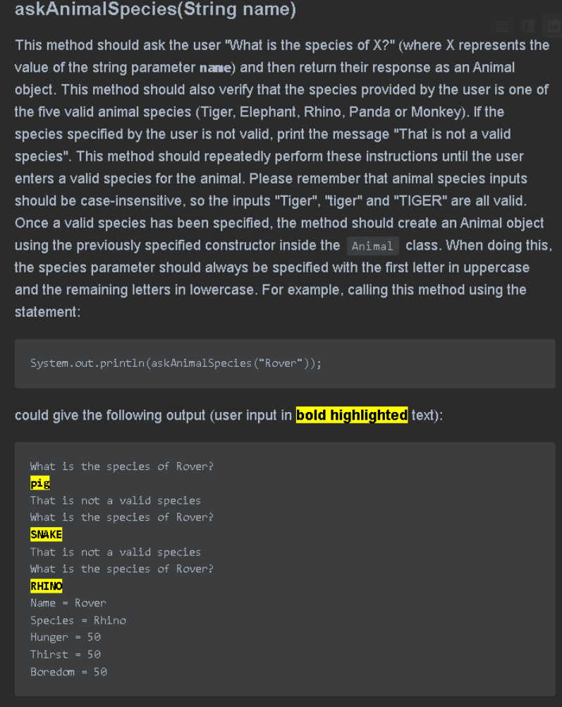 Solved Task 2-Animal Selection Your second task is to write | Chegg.com
