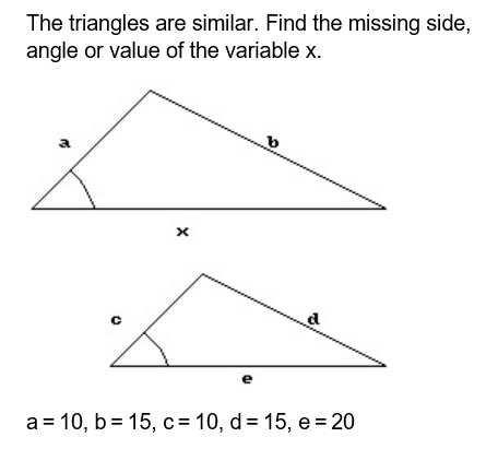 Solved The triangles are similar. Find the missing side, | Chegg.com