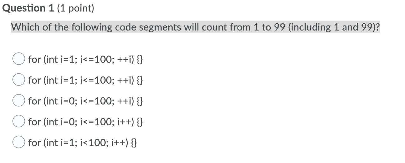 Solved Question 1 (1 point) Which of the following code | Chegg.com