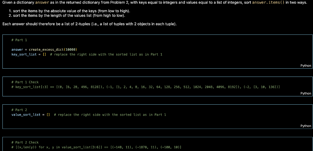 Given a dictionary answer as in the returned | Chegg.com