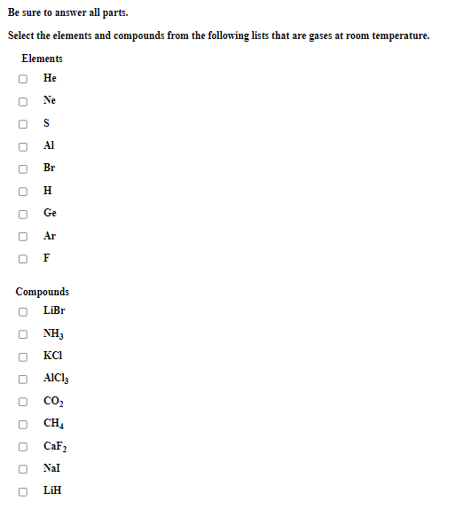 Solved Be sure to answer all parts. Select the elements and | Chegg.com