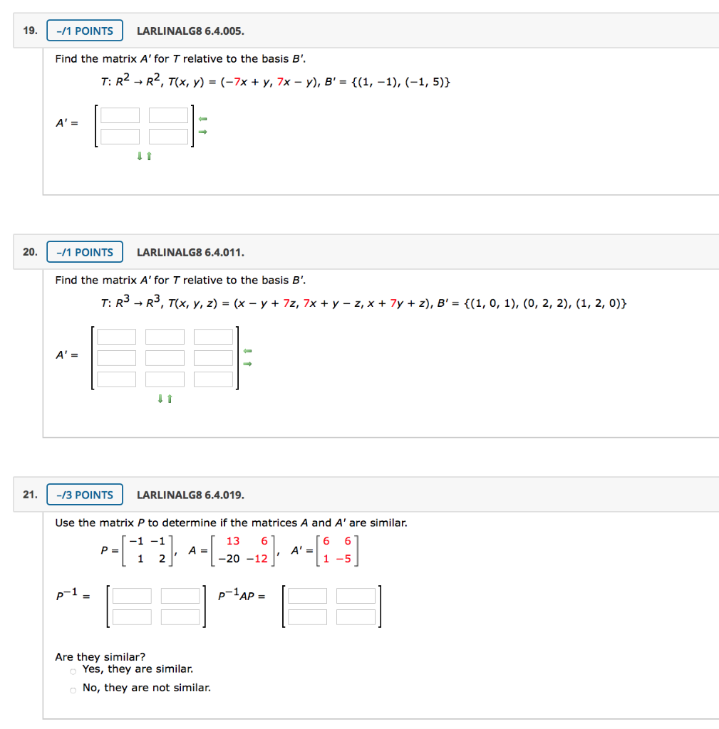 Solved 19. -11 Points Larlinalg8 6.4.005. Find The Matrix A' 