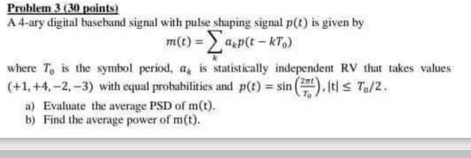 Solved Problem 3 (30 points) A 4-ary digital base and signal | Chegg.com
