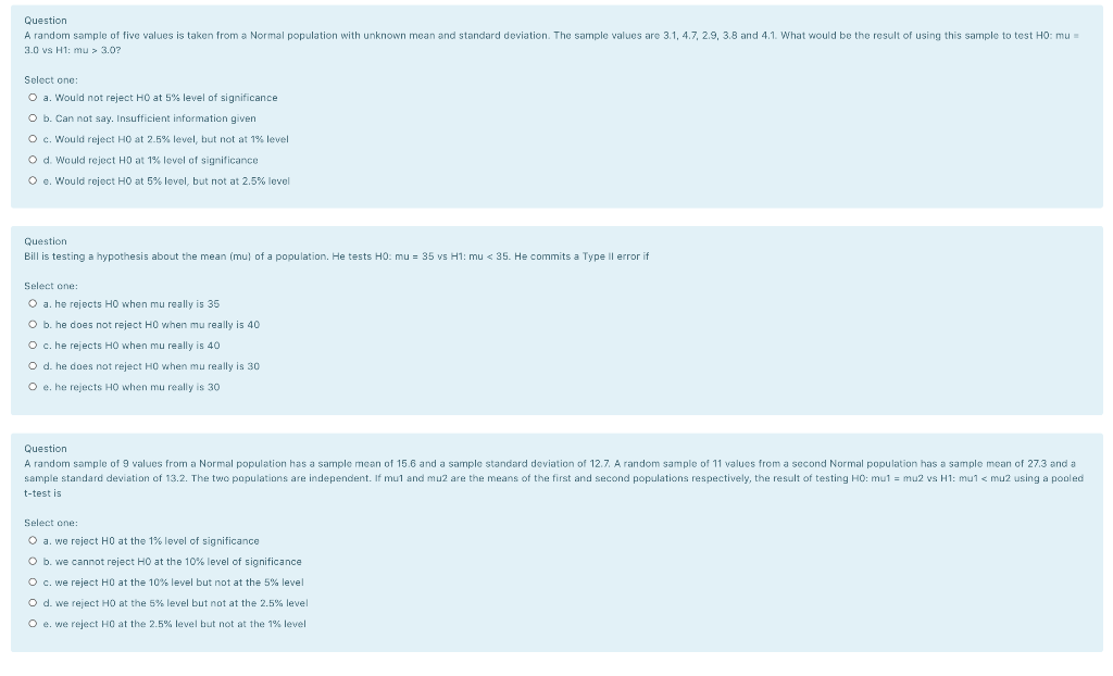 Solved Question A Random Sample Of Five Values Is Taken F Chegg Com