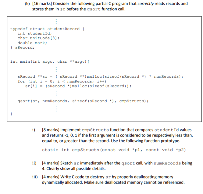 Solved (6) [16 marks] Consider the following partial program | Chegg.com