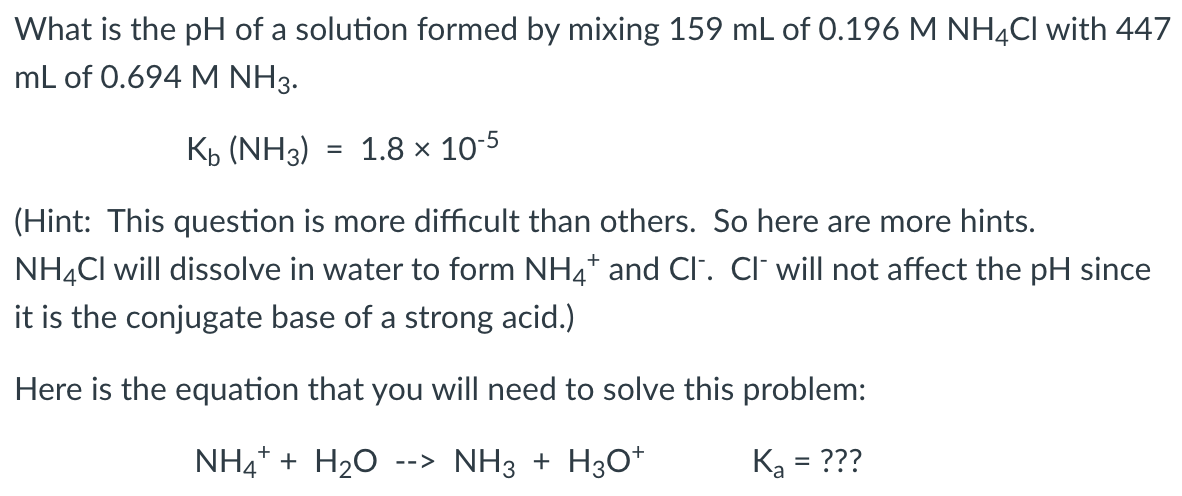 Solved What Is The Ph Of A Solution Formed By Mixing 159 Ml 