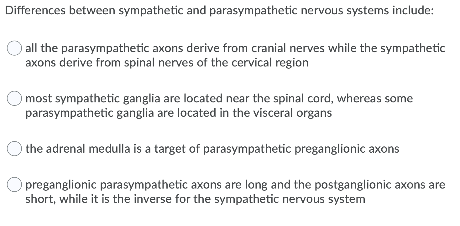 Solved Differences between sympathetic and parasympathetic | Chegg.com