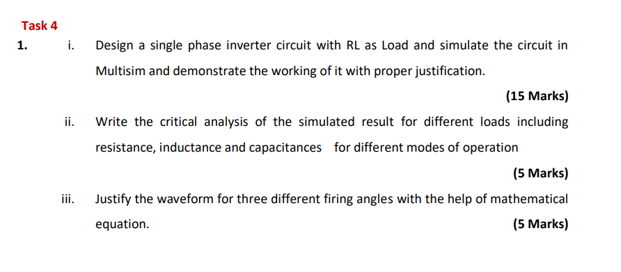 Solved Task 4 1. i. ii. Design a single phase inverter | Chegg.com