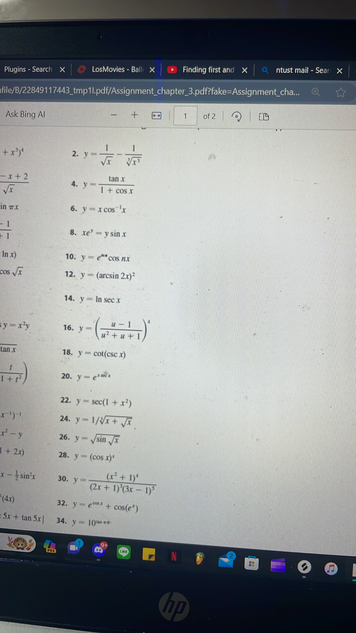 \( \left.+x^{3}\right)^{4} \) \( \frac{-x+2}{\sqrt{x}} \) in \( \pi x \) \( y=x^{2} y \) \( \ln x) \) \( \cos \sqrt{x} \) \(