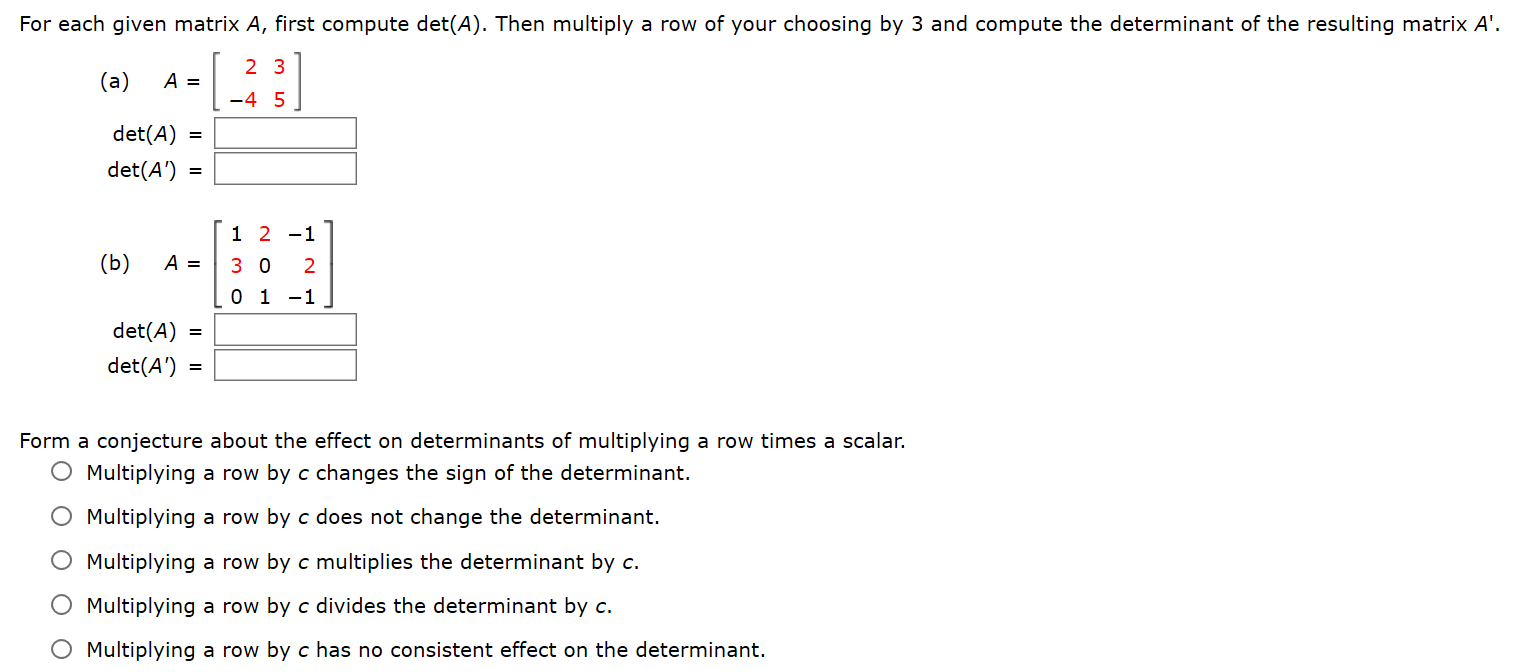 Solved For each given matrix A first compute det A . Then Chegg