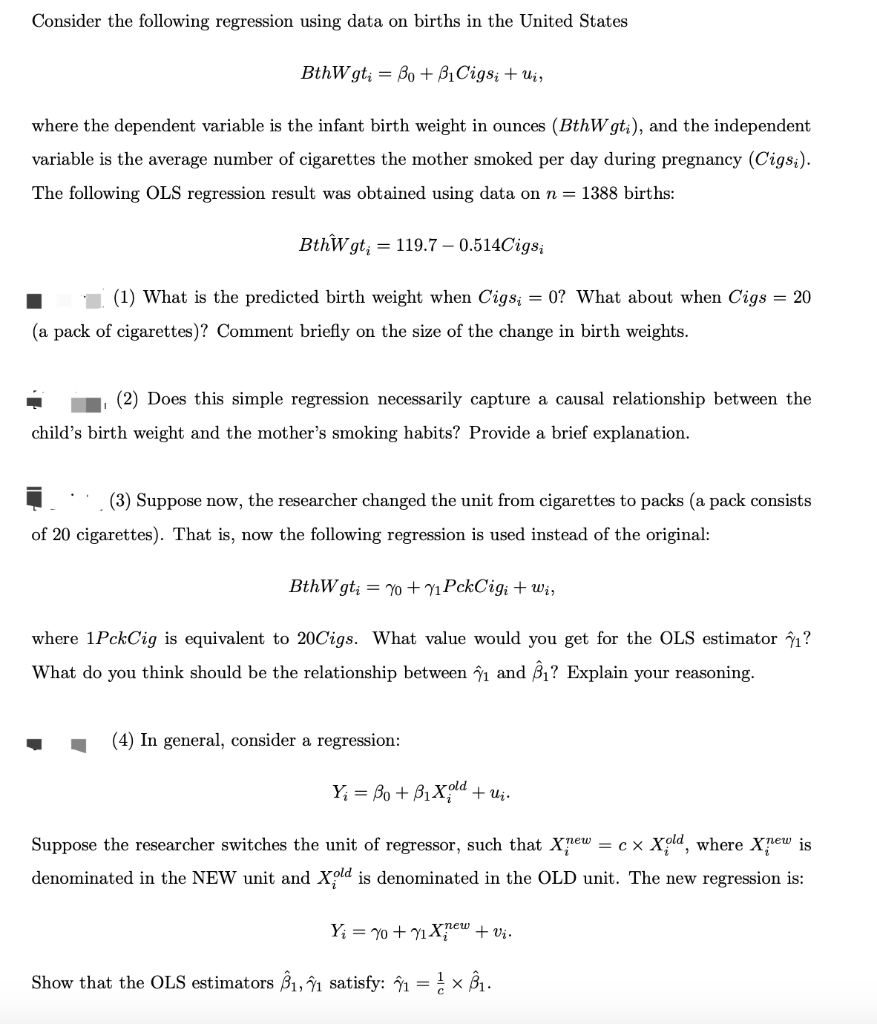 Solved Consider the following regression using data on