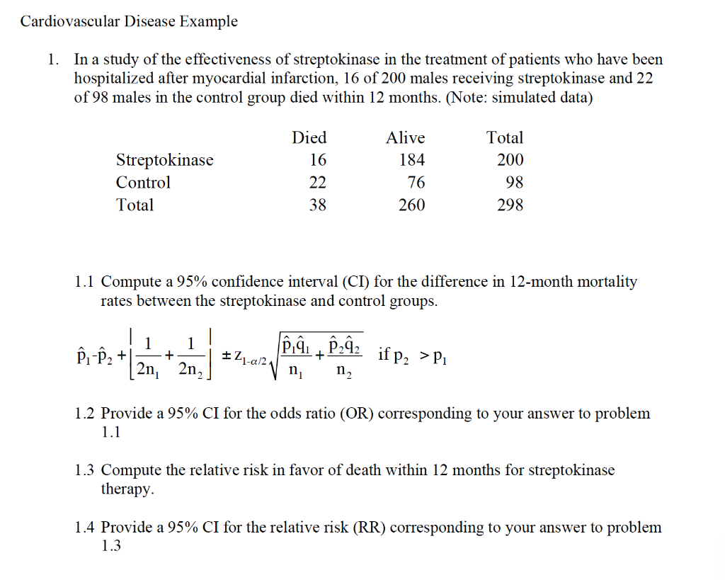 Cardiovascular Disease Example 1 In A Study Of The Chegg Com