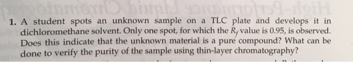 Solved 1. A student spots an unknown sample on a TLC plate | Chegg.com