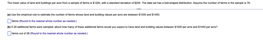 Solved The mean value of land and buildings per acre from a | Chegg.com